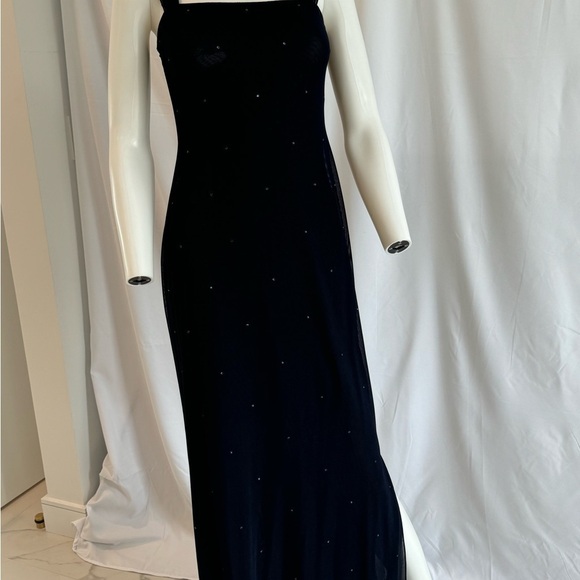 Vintage Tahari Navy Mesh Midi dress with Blue Crystals Size 2 - Picture 6 of 6